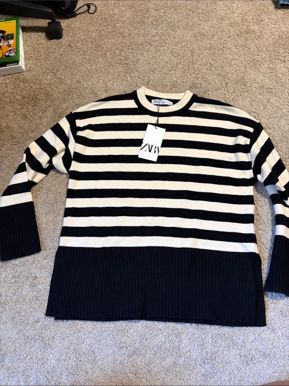 Zara black and white striped Sweater Small  NWT